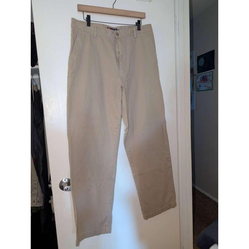 CHAPS Mens Khakis Tan Size 34W 32L Flat Front Belt Loops Classic Casual - Picture 2 of 5